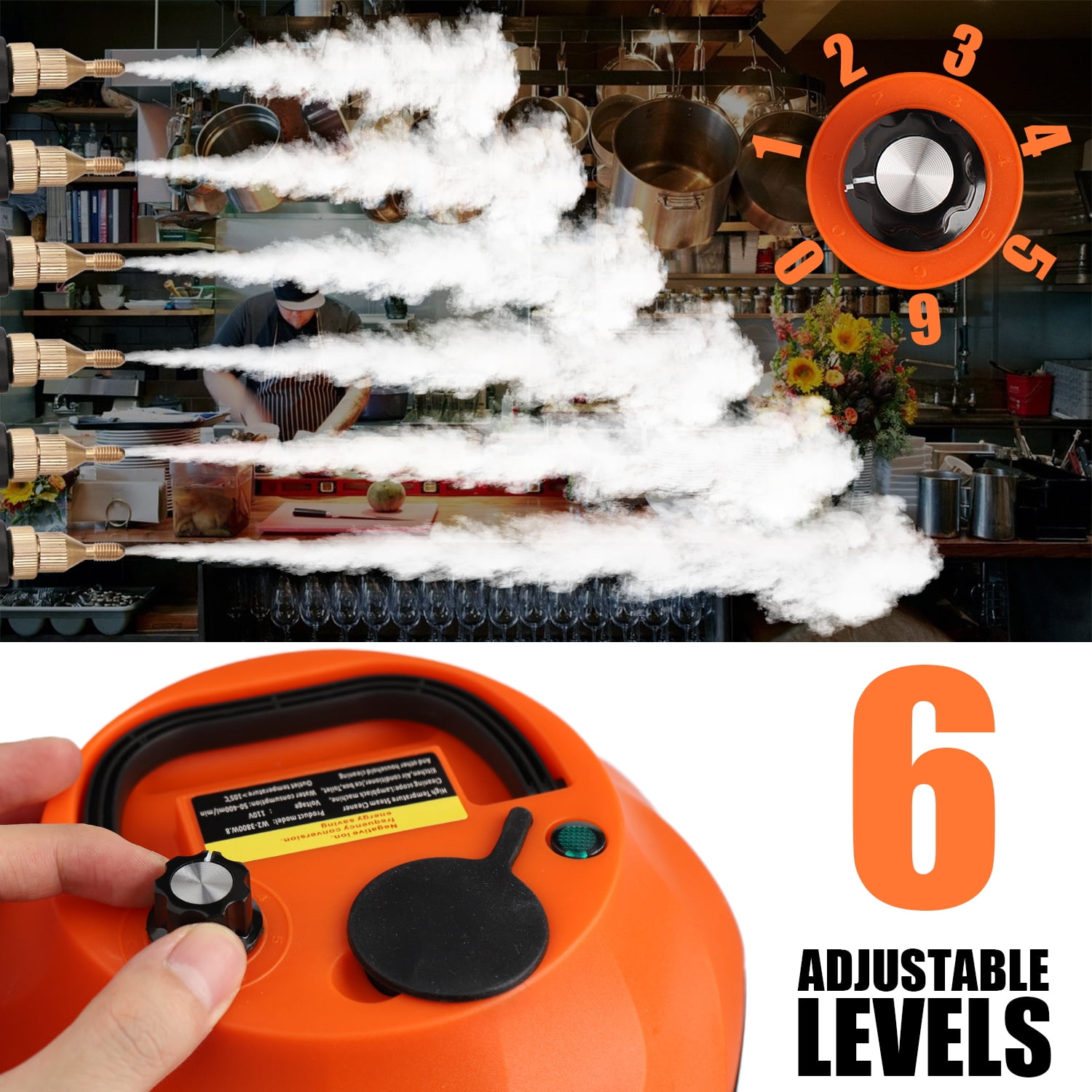 Audessy High Pressure Steam Cleaner, 1500W Portable Handheld High Temperature Steam Cleaner for Clean Range Hoods, Air Conditioners, Refrigerators, Stoves, Car Engines, Orange
