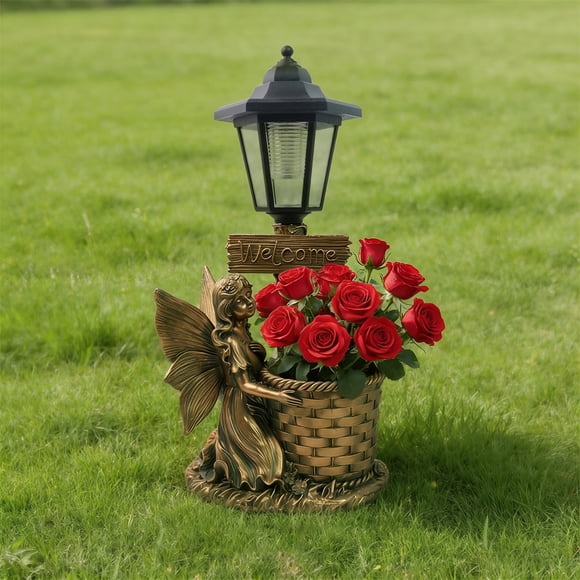 Solar Garden Statue Light Outdoor Resin Solar With Planter Waterproof LED Welcome Decorative Lamp For Patio Yard 2Colors Available