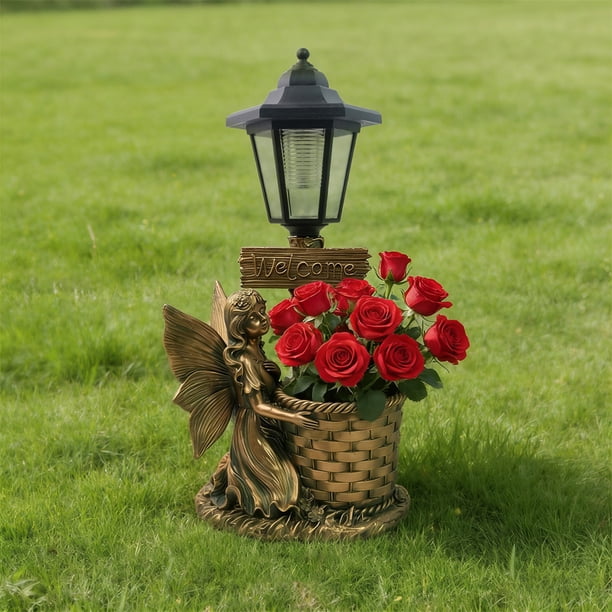 Solar Garden Statue Light Outdoor Resin Solar With Planter Waterproof LED Welcome Decorative Lamp For Patio Yard 2Colors Available