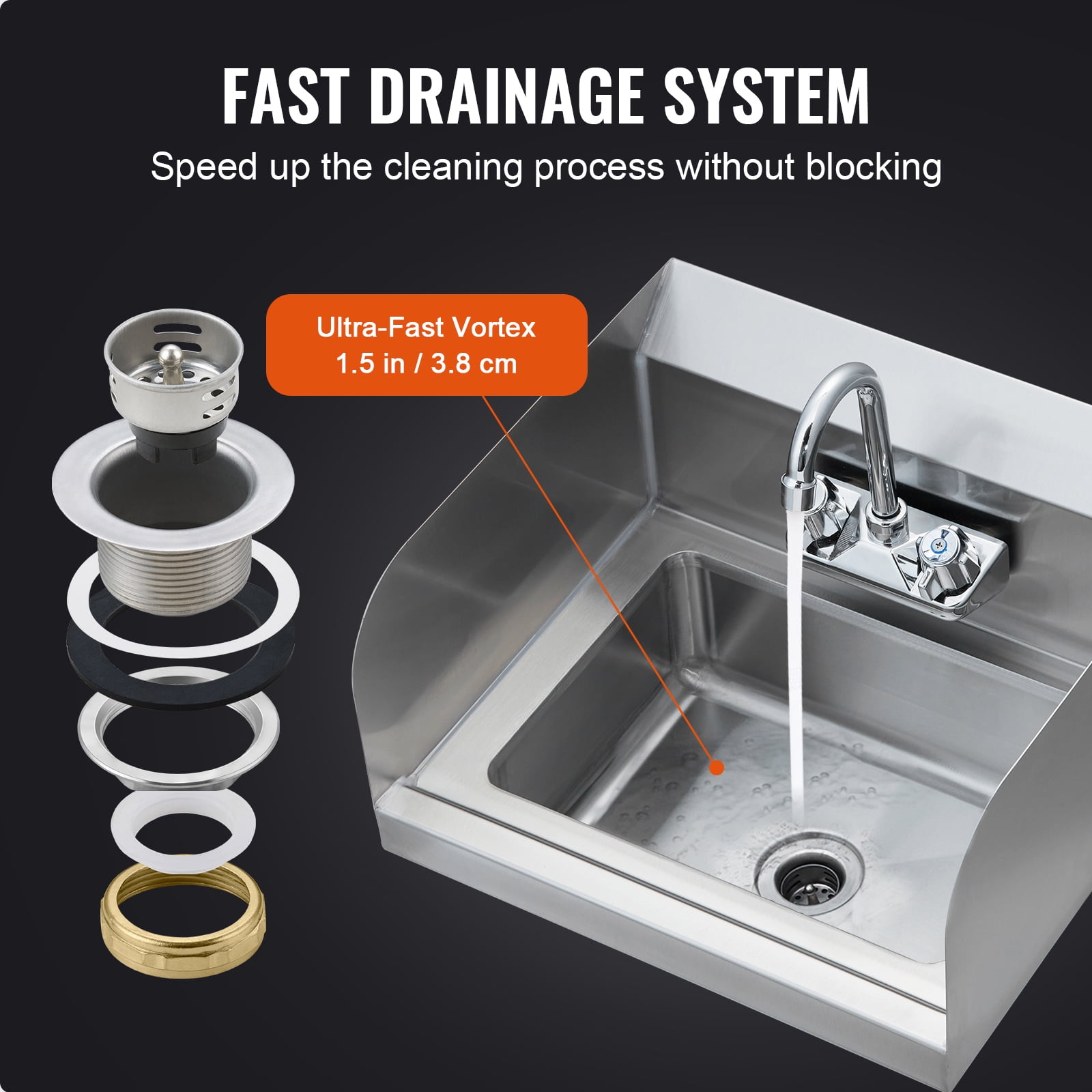 KFFKFF Commercial Hand Wash Sink Wall Mount Basin 17"x12.8" Stainless Steel Sink