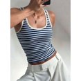 thumbnail image 2 of White And Blue Striped Sleeveless Fitted Tank Top, Knit Crew Neck Camisole For Summer Casual Wear, 2 of 8