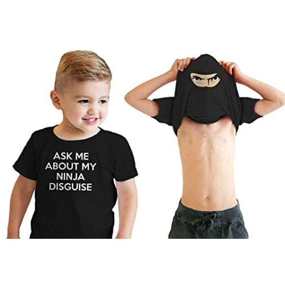 Tout-petit Demande-Moi à Propos de Mon Déguisement Ninja T-Shirt Cool Visage de Karaté T-Shirt à Retourner Noir - 4T