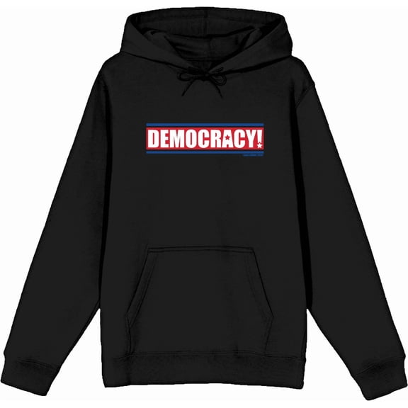 Americana Democracy Slant Text Black Adult Long Sleeve Hoodie-Medium