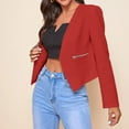 thumbnail image 2 of YDFCWXW Womens Open Front Work Blazer Long Sleeve Office Jacket Solid Color Cardigans with Zipper Pockets Red, XXL, 2 of 6