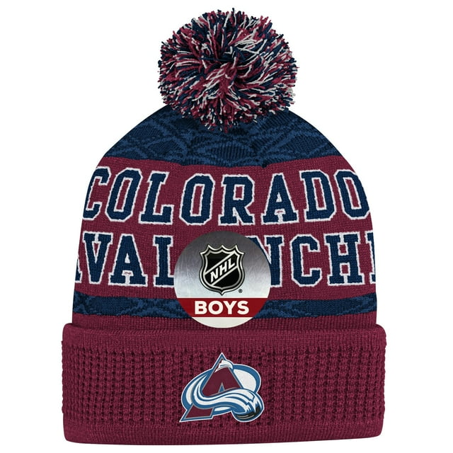 Childrens Colorado Avalanche Puck Pattern Cuffed Knit Hat - Size Boys