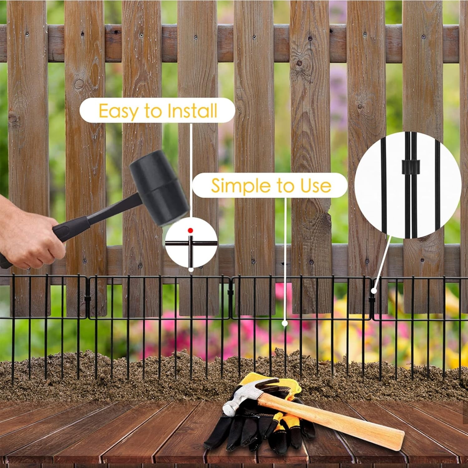 12In(H) x 28.00Ft(L) Upgrade 1.26 in Gap Decorative Fences No Dig Fence for Rabbit and Dog, Rustproof Metal Wire Garden Fence Border for Garden Patio Landscaping,26 PCS
