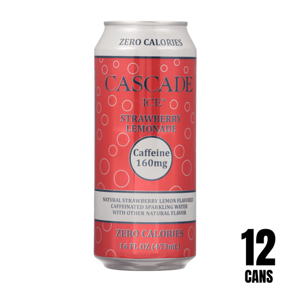 Cascade Ice Organic Strawberry Lemonade Caffeinated Sparkling Water, 16 fl oz Cans – 12 Pack