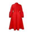 thumbnail image 5 of SincereX Womens Cocktail Dresses Plus Size Women's Evening Dress Women Versatile Fashion Long Sleeved Waist Retraction Solid Split 3/4 Sleeve Waist Wrapped Large Hem Long Dress Red M, 5 of 7