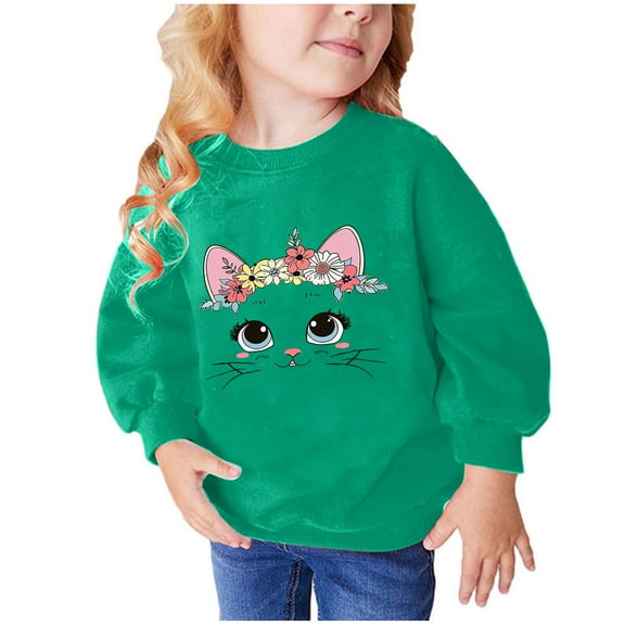 Hrsba Girls Boys Sweatshirt Boys Girls Long Sleeve Unisex Fall Winter Top Print Long Sleeve Crewneck Sweatshirt for Older Kids