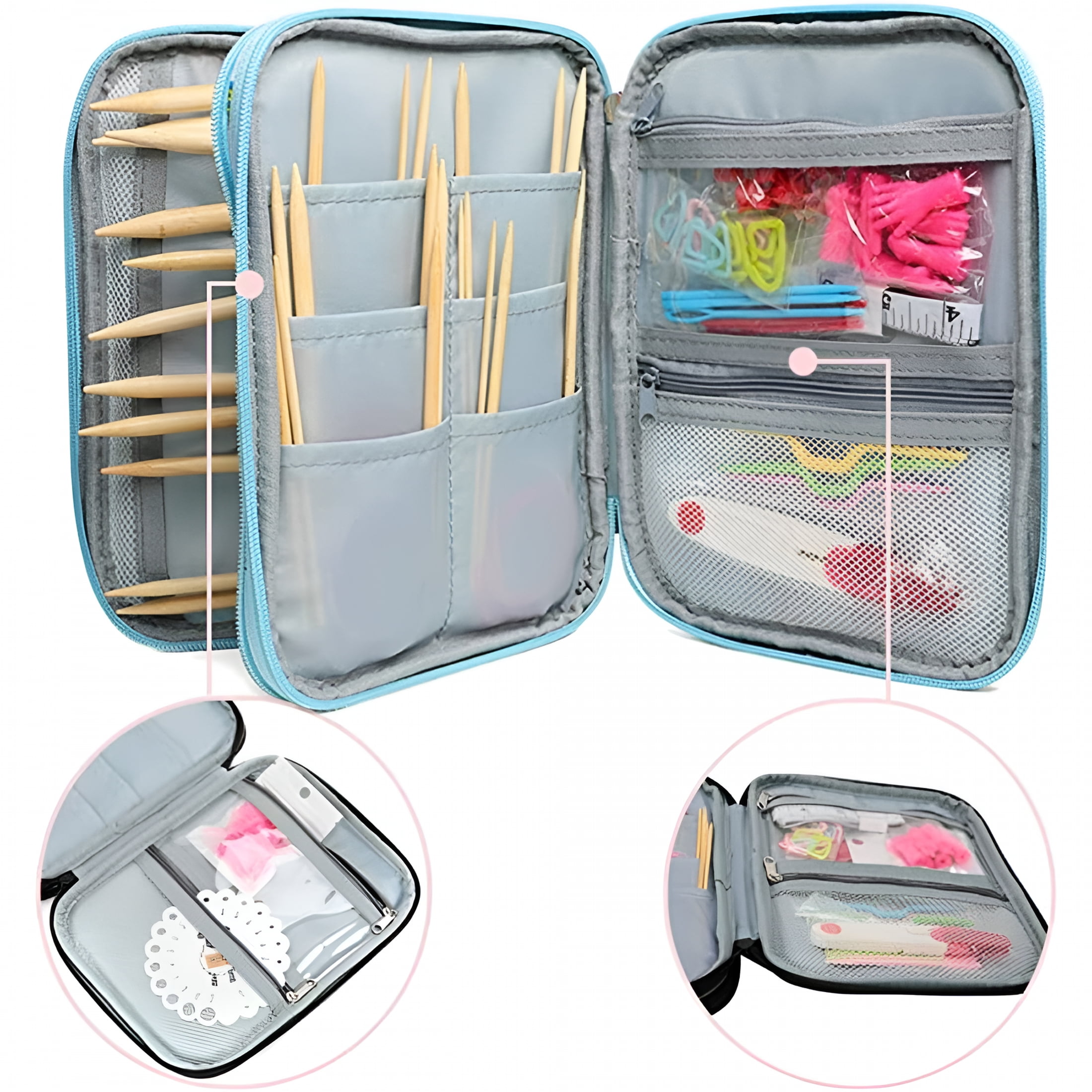 BESTSKY 62 Pcs Bamboo Circular Needles Set for Beginners,18 Pairs Wired Circular Needles for Knitting Yarn Flat Round Projects,Knitting and Crochet Supplies with Case,24 Inch Sweater Needle
