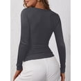 thumbnail image 5 of ANRABESS Women's Long Sleeve Shirts Fall Henley Top Soft Ribbed Knit Button Up Slim Fitted T-Shirts Layering Basic Tee Trendy Casual Going Out Fall Outfits Fashion Clothing Deep Grey X-Small, 5 of 9