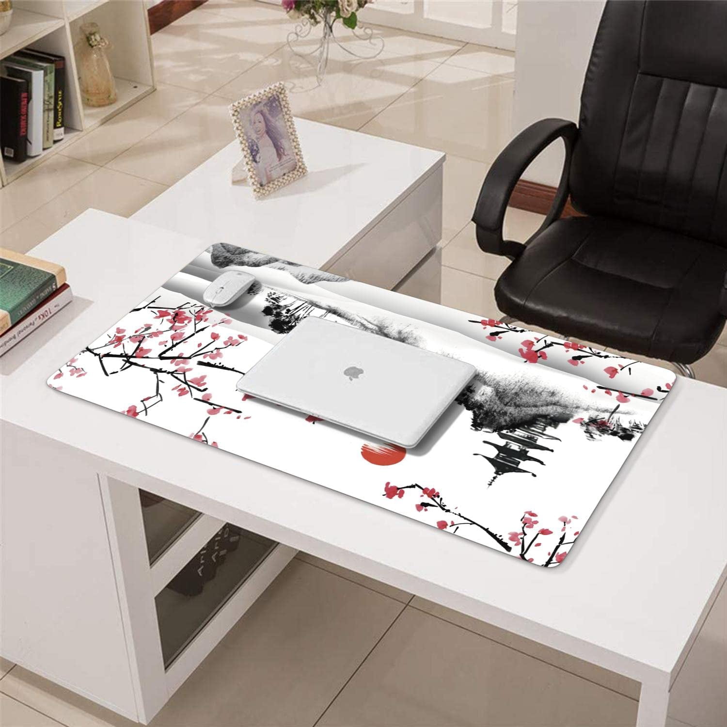Cherry Blossom Mouse Pad (31.5x15.7 in) Japanese Extended Gaming Mouse pad Large Non-Slip Rubber Base Sakura Desk Protector with Stitched Edges Full Desk Mousepad XXL