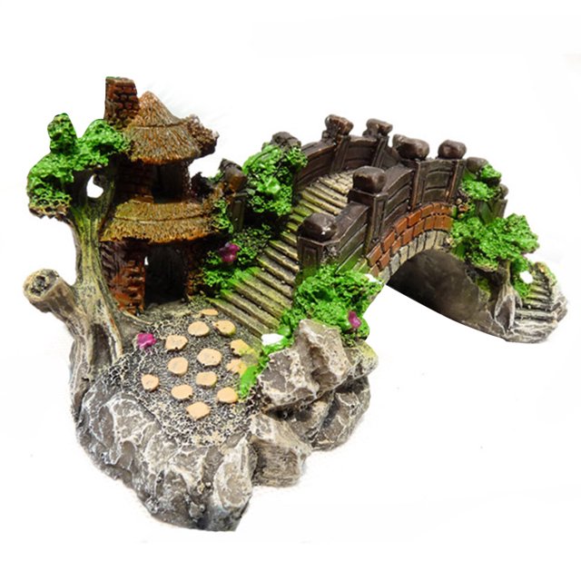 CAROOTU Aquarium Ornament Photography Prop Fish Tank Decoration Bridge Landscape Tree