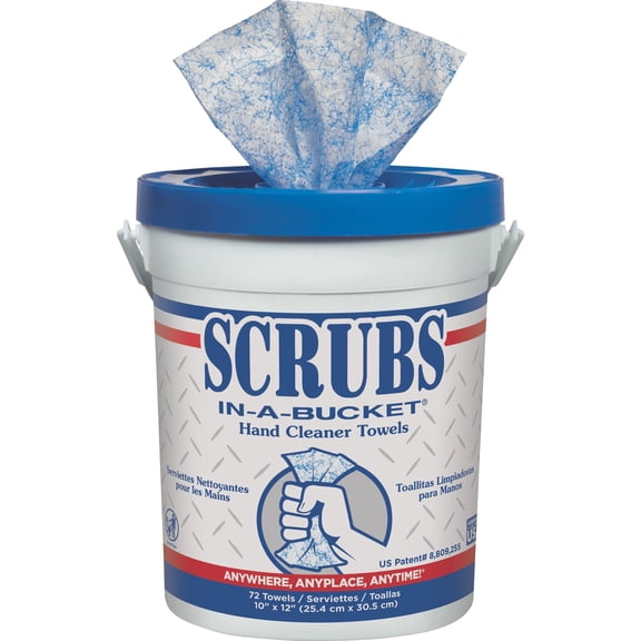SCRUBS 42272 In-A-Bucket 10 in. x 12 in. Cloth Hand Cleaner Towels Blue/White (72/Bucket)