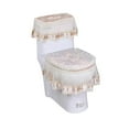 thumbnail image 2 of European Lace Toilet Cover Set with Zipper | 3-Piece Bathroom Decorative Tank & Lid Cover | Elegant Design for Home Decor | Red Gray Beige Blue, 2 of 6