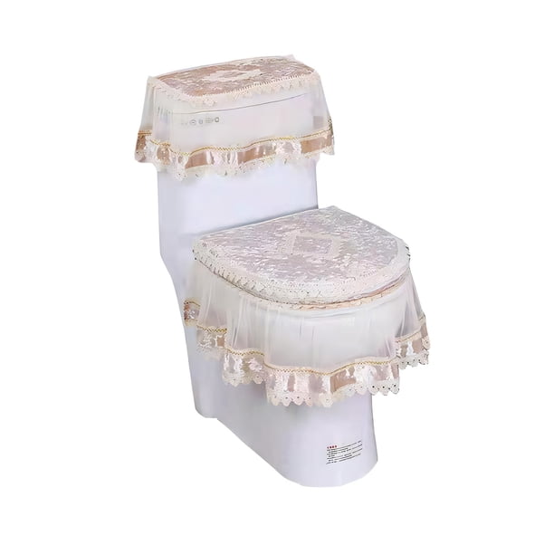 Funda de inodoro de encaje europeo con cremallera, 3 piezas, decorativa para baño
