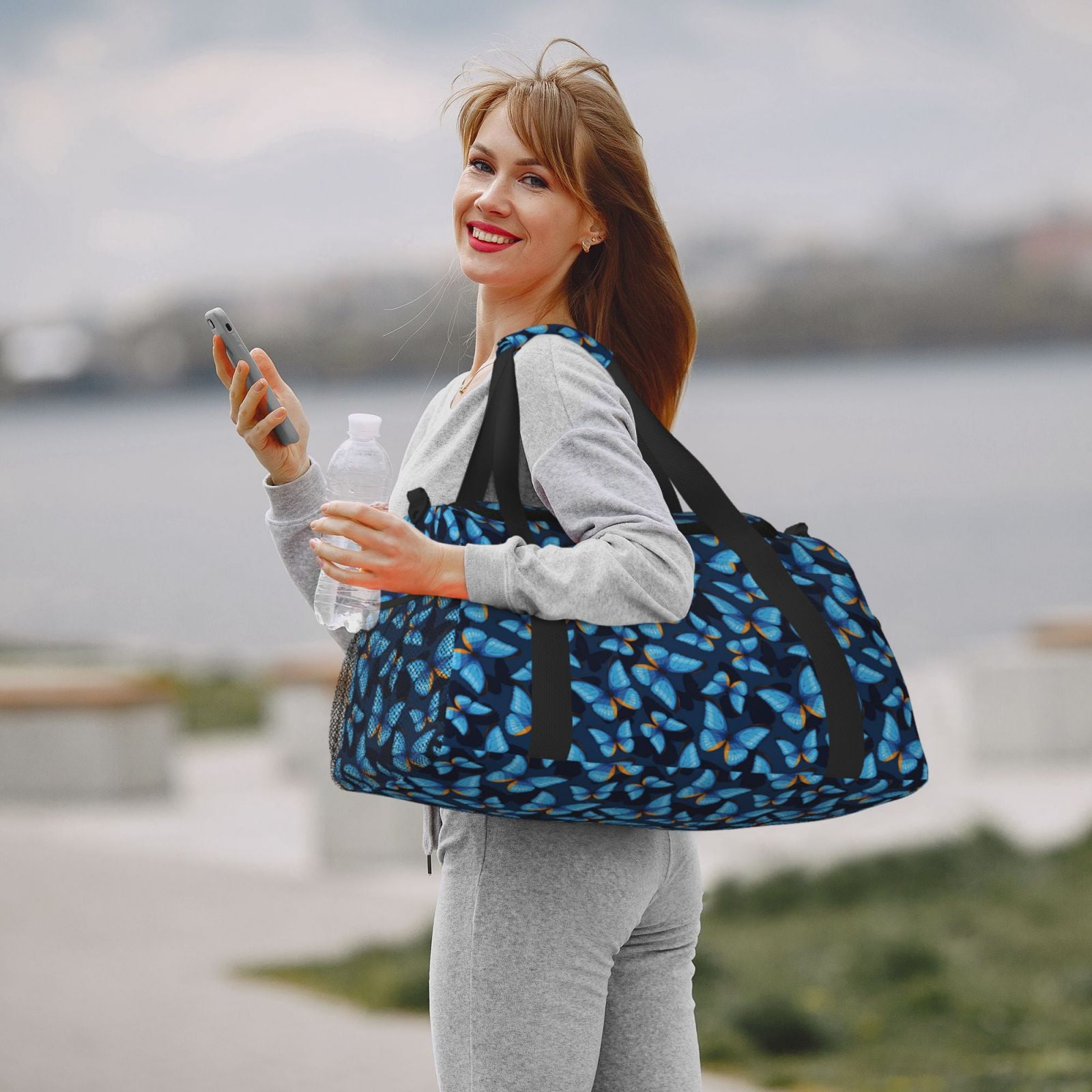 Fuzoiu Blue Butterfly Print Travel Duffle Bag,Carry On Tote Bags,Duffel Bag,Sport Gym Bag, Hospital Bag for Labor and Delivery, Overnight Bag,Luggage Bag