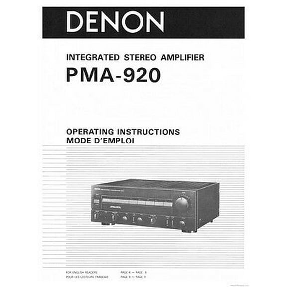 Instruction Manual ONLY for Denon PMA-920 Pre-Main Amplifier Owners Manual REPRINT