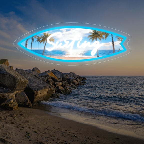 UPONRAY Surfboard Custom Neon Signs, Usb Powered with Adjustable Brightness Wall Decor for Gifts, Cool White, 18 inch