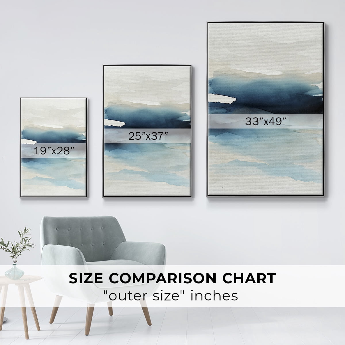 Waves II Framed Premium Gallery Wrapped Canvas - Ready to Hang - 25 x 37 - Silver Floating Frame