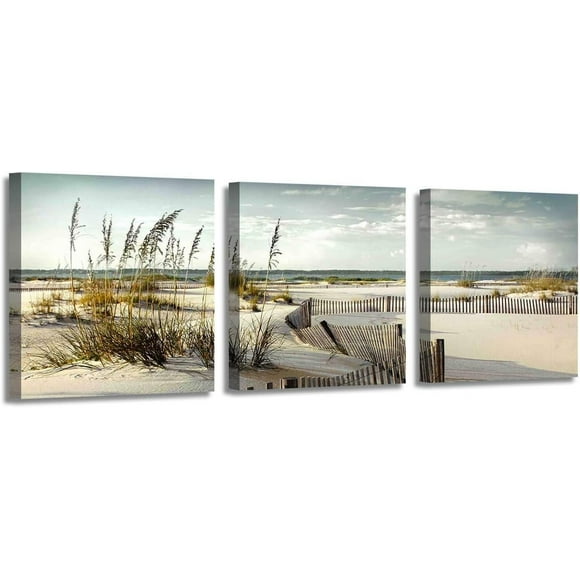 Beach Canvas Picture Wall Art: Coastal Sand Dunes Artwork Painting on Canvas Print for Dining Room (Overall 36" W x 12" H,Multi-Sized)