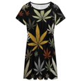 thumbnail image 3 of Weed Multicolored Black Background Dress Fashion Beach Short Sleeve Dresses Female Party Printed Sundress, 3 of 7