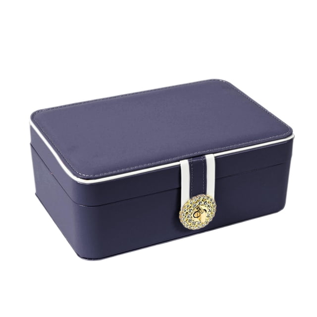 Joyero portátil de gran capacidad para guardar joyas, clásico, regalo Azul oscuro