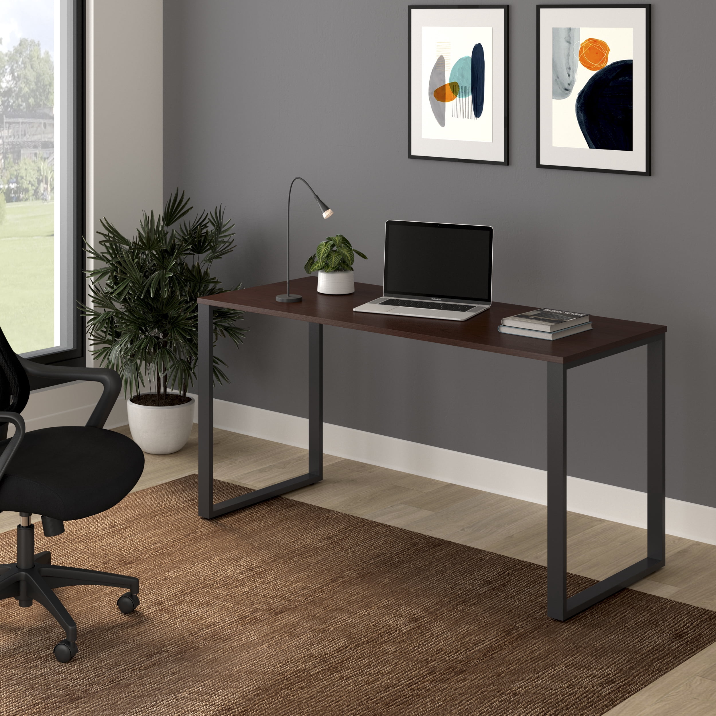 HON Basyx 55” Commercial-Grade Executive Desk, in Charcoal/Walnut (BSX55MOLCMW)
