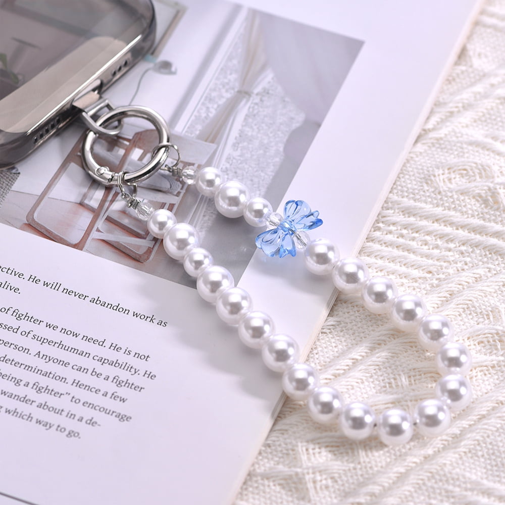 WODOXIN Phone Lanyard Strap Faux Pearl ABS Beaded Detachable Wrist Chain Green Compatible with iPhone and Android 1-Pack 10.83"