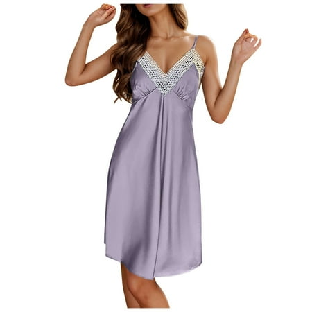 FUNDUFI Nightgown For Women Pajama Lingerie Satin Chemise Sexy Nightie Sleep Dress Sleepwear Pyjamas Comfort Night-clothes