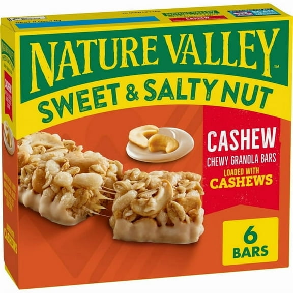 Nature Valley Granola Bars, Sweet and Salty Nut, Cashew, 6 Bars, 7.2 OZ - Pack of 2