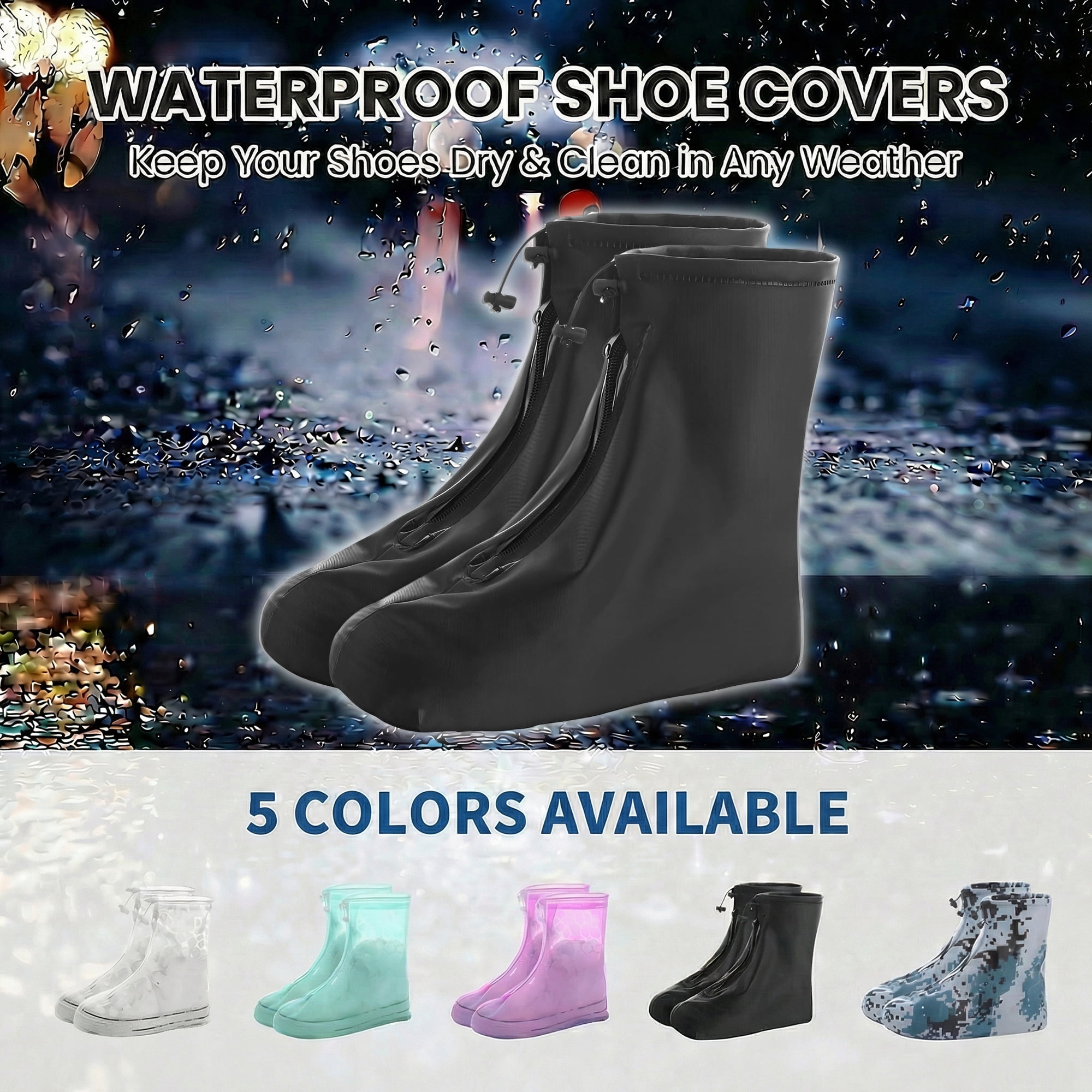 Unique Bargains Waterproof Shoe Covers Reusable Overshoes Black XXL