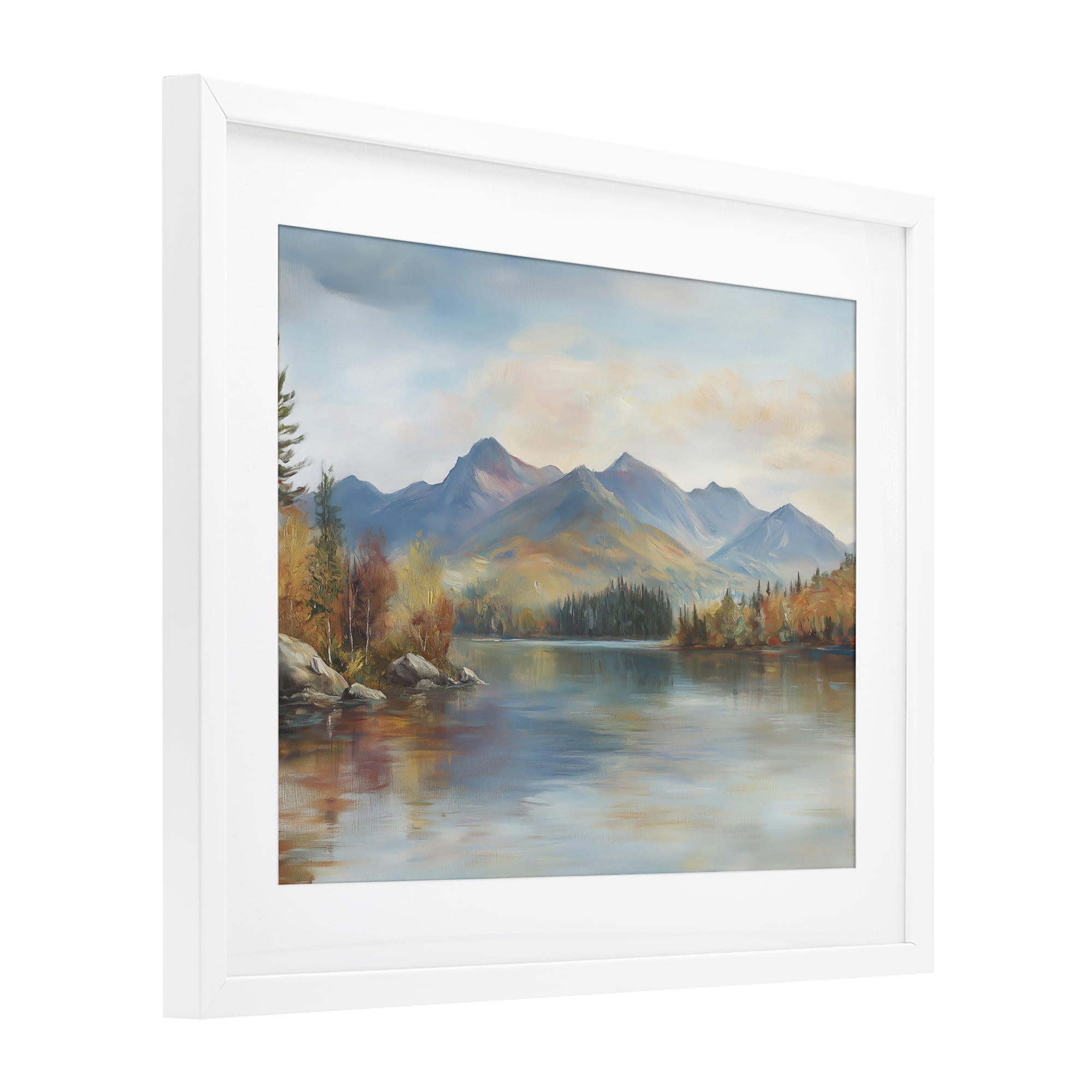 Stupell Industries Rustic Lake Landscape in Fall White Framed Print Under Glass, design by LSR Design Studio