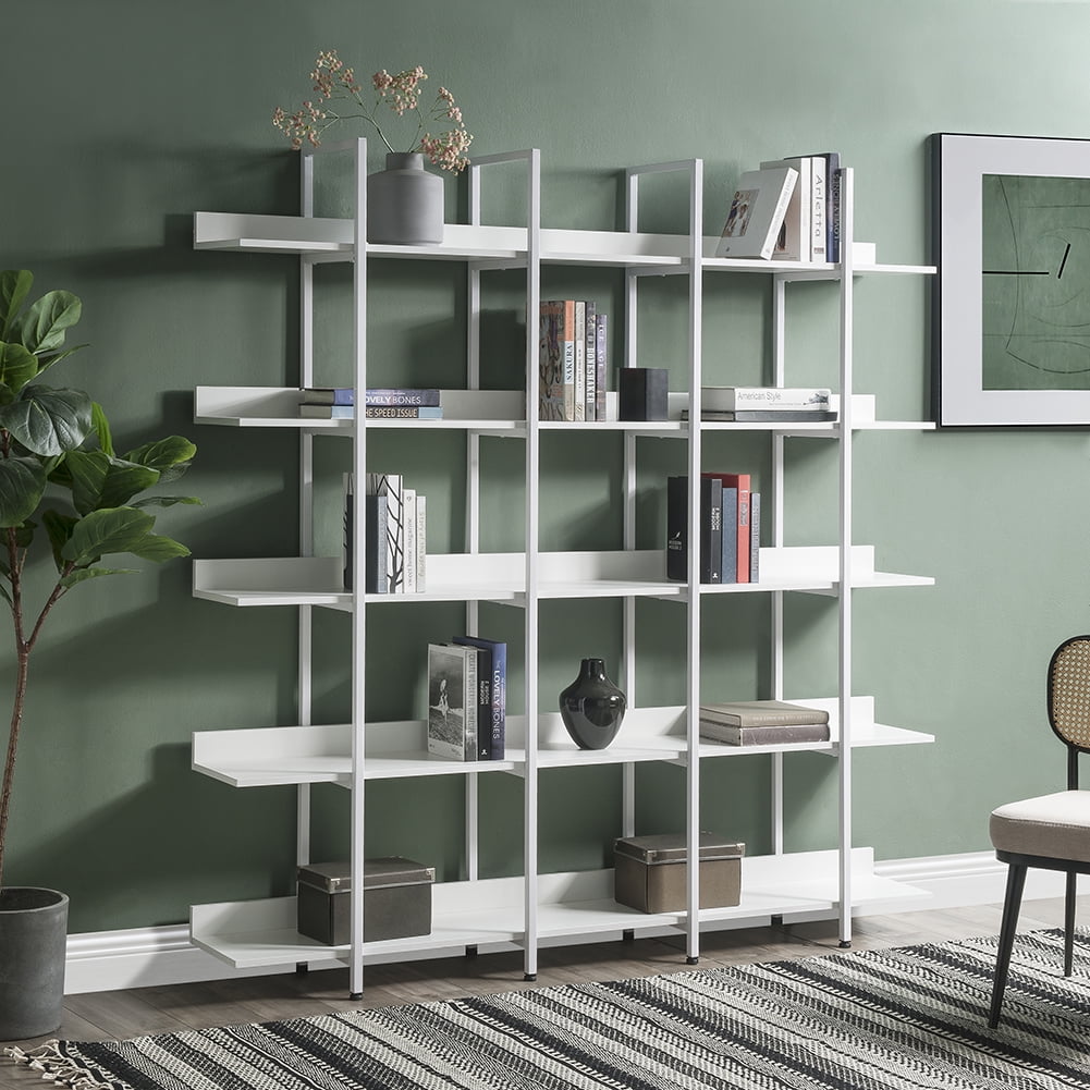 Kepooman 5-Tier Bookshelf, Modern Industrial Style Book Shelf, Wood and Metal Bookcase Furniture for Home & Office, White Kepooman 5-Tier Bookshelf, Modern Industrial Style Book Shelf, Wood and Metal Bookcase Furniture for Home & Office, White