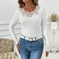 thumbnail image 2 of Abomasnow Women's Blouses Dressy Casual Rhinestone Sparkly Lace Sheer T-Shirts Trendy Long Sleeve V Neck Knitting Pullover Tops White, 2 of 9