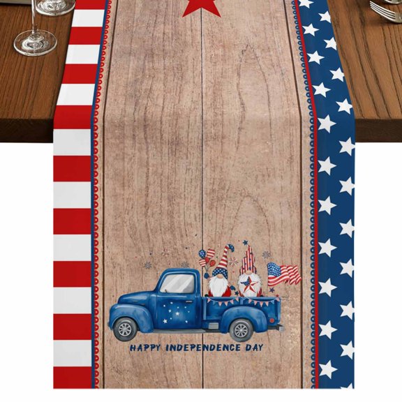 Table Runners 72 Inches Long Dress Scarves, Independence Day Farmhouse Kitchen Table Runner, Coffee Tablerunners, Gnomes Truck Star Flag Wooden Grain 16x72 Inch