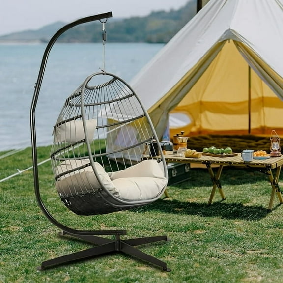 Kojem Hammock, C Chair Stand, Porch Swing Hanging Chair, 360 Degree Rotation, 330LBS Capacity Black,Outdoor Indoor