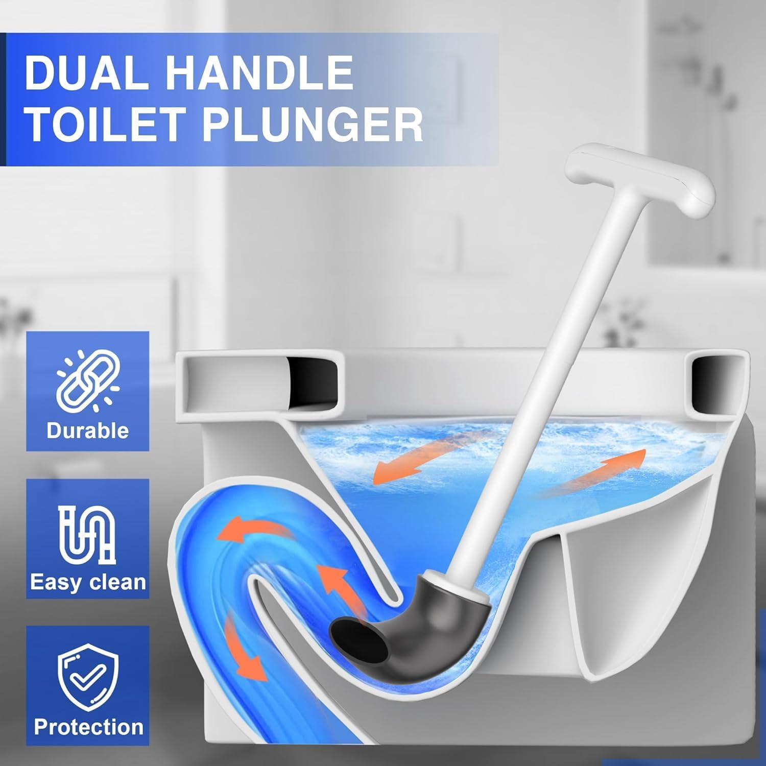Toilet Brush and Plunger Set, Heavy Duty Bowl Brush and Holder, Bathroom Cleaning Supplies (White)
