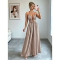 thumbnail image 5 of Women's Striped Halter Maxi Dress Backless Smocked Beach Vacation Boho Dress Khaki S, 5 of 9