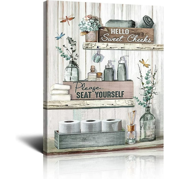 Bathroom Decor Canvas Wall Art Rustic Bathroom Sign Please Seat Yourself Print Paintings Navy Blue Bathroom Pictures Modern Home Artwork Decor For Bathroom Framed Ready To Hang 16x12 Inch