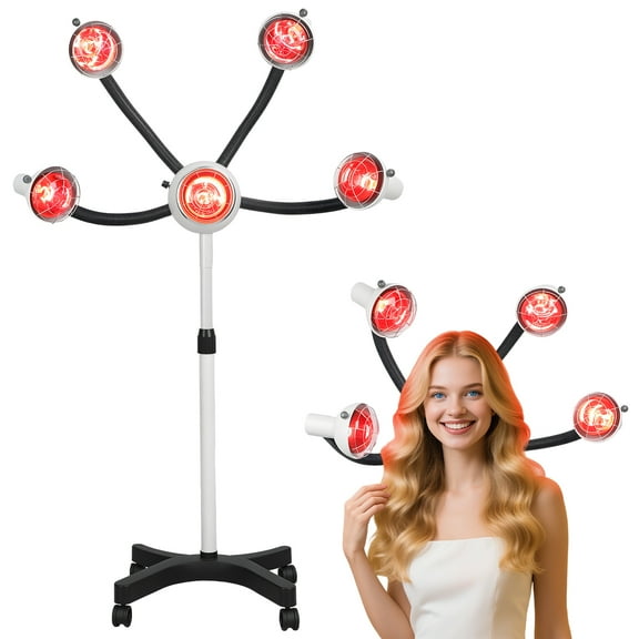 DJZ Professional Hair Dryer 5 Head Infrared Standing Salon Hair Dryer Portable Floor Hair Dryer with Adjustable Temperature,Stand-Up Color Processor Styling Perming Dryer Accelerator,750w