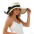 thumbnail image 2 of HONHUZH Summer Hats Womens Wide Brim Straw Sun Hat With Satin Bow Foldable Summer Beach Hat, 2 of 6