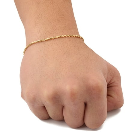 2 Mm Rope Bracelet - 10K Yellow Gold Solid Diamond Cut Rope Chain Bracelet (2mm, 8.5