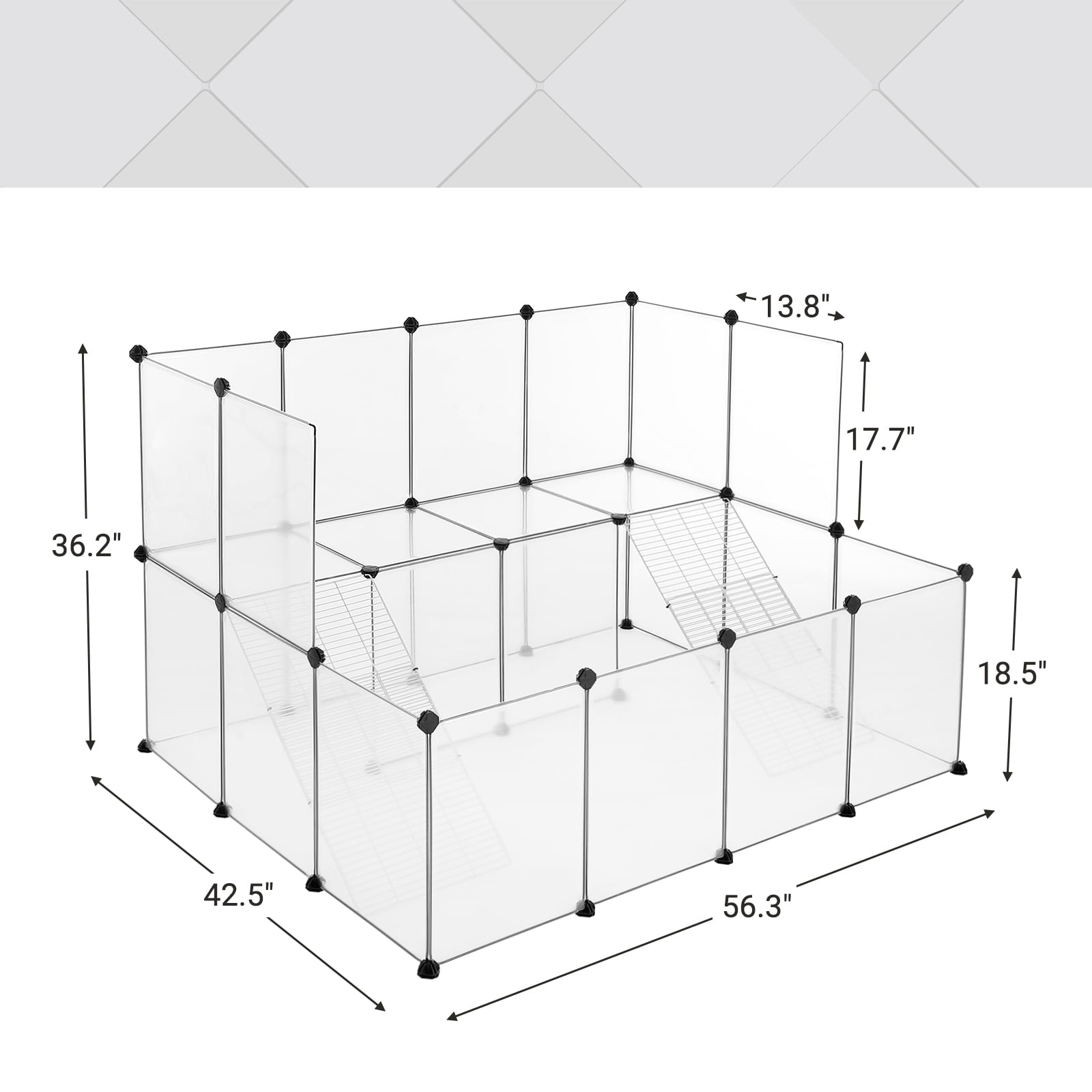 Guinea Pig Playpen with Dense Ramp, Indoor Rabbit Run Hutch Cage, Large Exercise Enclosure with Stairs, DIY Plastic Modular Fence for Hamster, Pet, Small Animals, White