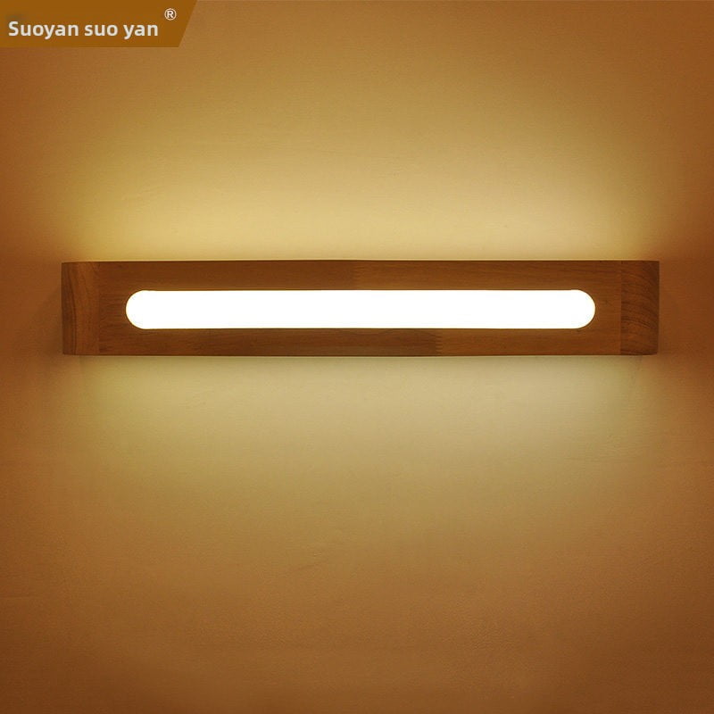 LED Minimalist Solid Wood Wall Sconce, Bedroom Living Room Bedside Lamp, Vanity Mirror Cabinet Light, Nordic Creative Lighting Fixture