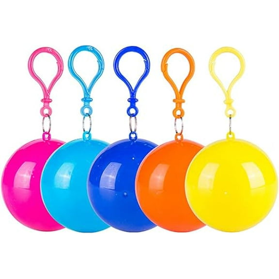 5 Pack Portable Disposable Emergency Raincoats Rain Poncho in A Ball 5 Colors for Traveling Camping Outdoor Sports, Multicolor