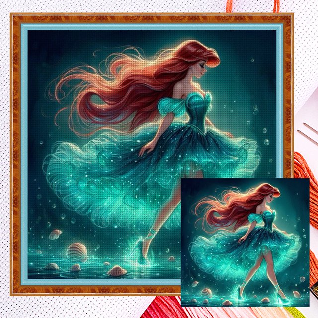 Hilo Algodón Ecológico Bordado Arte Punto Cruz Sirena Contada 11CT 40x40cm