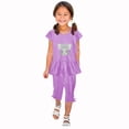 thumbnail image 1 of Shirts for Girls, Girls Summer Round Neck Small Print Short Sleeved Flying Sleeves Elastic Waist Cropped Pants Two-piece Set, 1 of 5