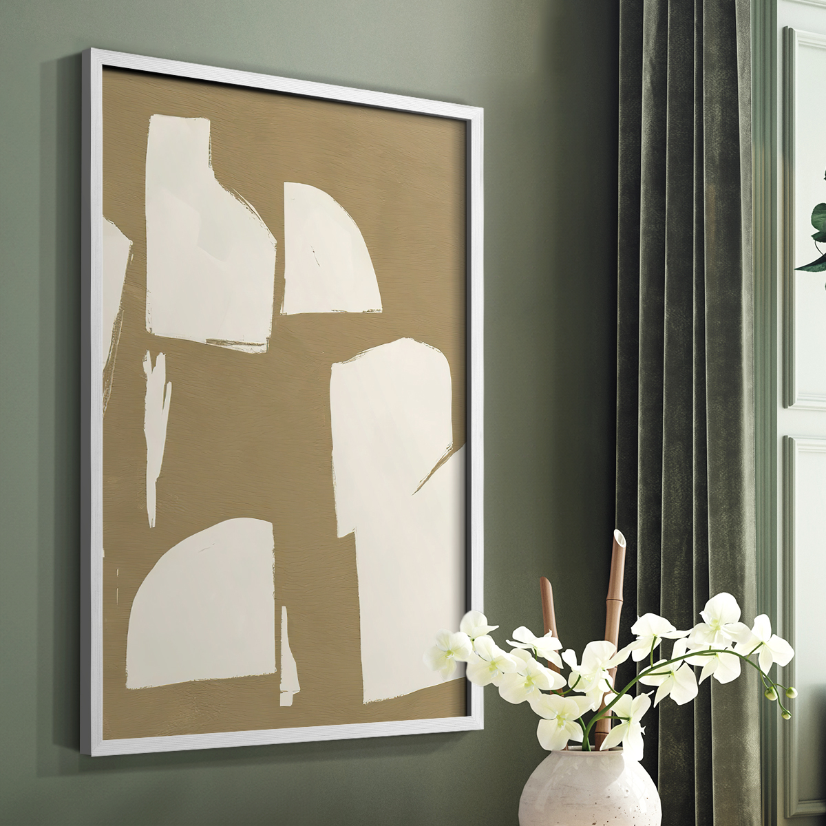 Chunky Abstract IV Framed Print in White Solid Wood Framed Print No Nail Hanging