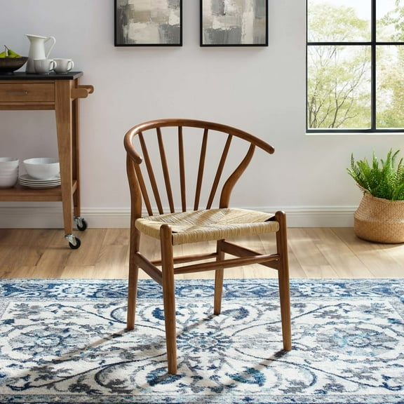 Modway Flourish 18.5" Wood and Rope Dining Side Chair in Walnut